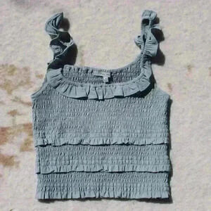 LOVE TREE Tank Top Cropped Ruched Smocked Ruffled Stretchy Coquette Women Small